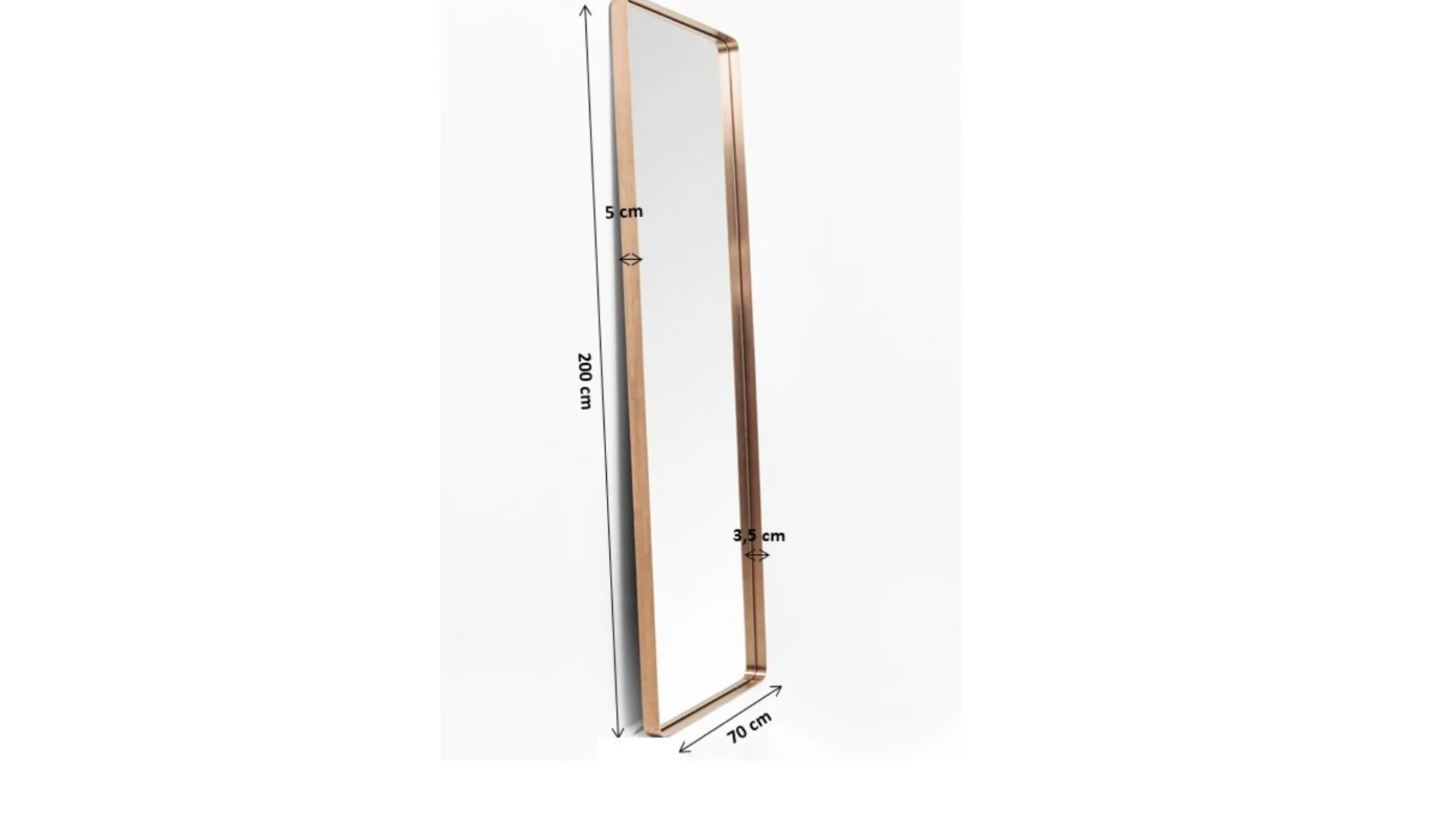 Lustro stojące Curve Rectangular 200x70 cm miedziane