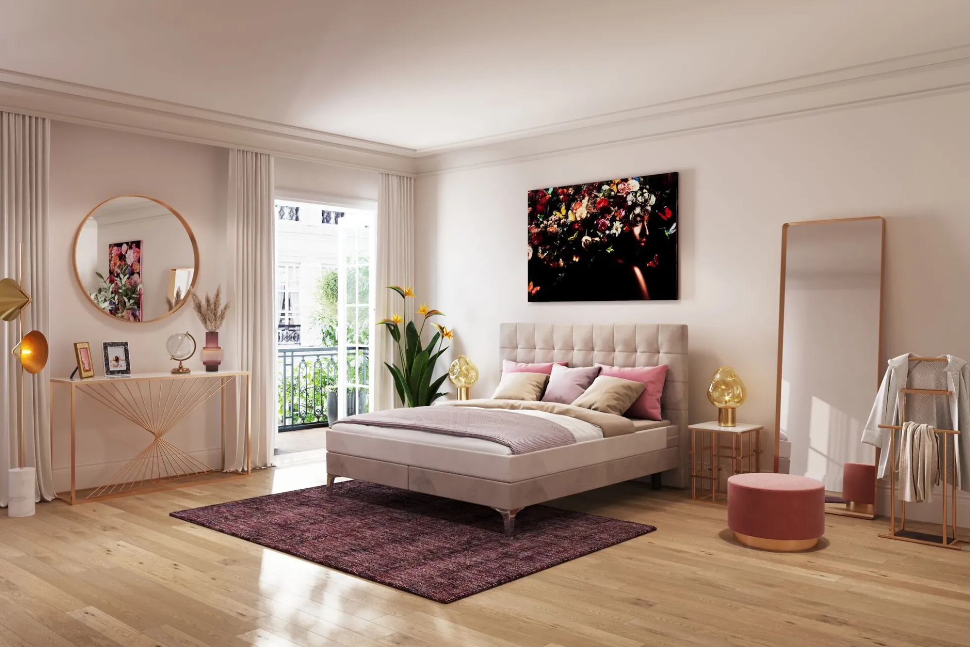 Lustro stojące Curve Rectangular 200x70 cm miedziane