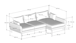 Narożnik Amalfi 275x159 cm kremowy prawy