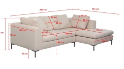 Narożnik prawy w kolorze kremowym nogi stalowe 250x167 cm
