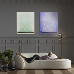 Obraz łódź i zielone kwiaty 80x100 cm beżowe tło