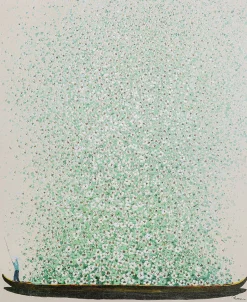 Obraz łódź i zielone kwiaty 80x100 cm beżowe tło