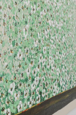 Obraz łódź i zielone kwiaty 80x100 cm beżowe tło