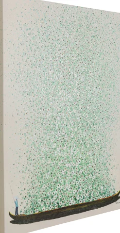 Obraz łódź i zielone kwiaty 80x100 cm beżowe tło