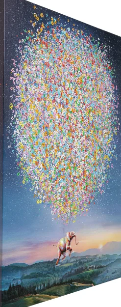 Obraz kolorowy latający słoń i kwiaty 120x160 cm