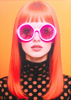 Obraz Lady Sunglasses różowy LED 50x70cm