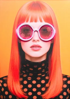 Obraz Lady Sunglasses różowy LED 50x70cm
