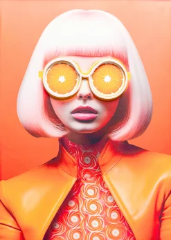 Obraz Lady Sunglasses żółty LED 50x70cm