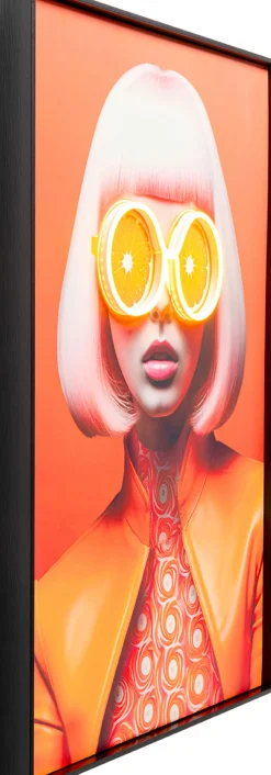 Obraz Lady Sunglasses żółty LED 50x70cm