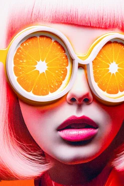 Obraz Lady Sunglasses żółty LED 50x70cm