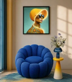 Obraz Sun Hat Woman żółty LED 80x80cm