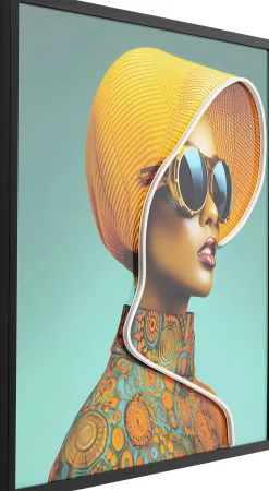 Obraz Sun Hat Woman żółty LED 80x80cm