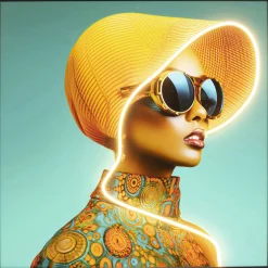 Obraz Sun Hat Woman żółty LED 80x80cm