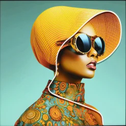 Obraz Sun Hat Woman żółty LED 80x80cm