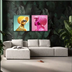 Obraz Sun Hat Woman żółty LED 80x80cm