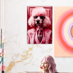 Obraz Szklany Pink Poodle 50x40cm