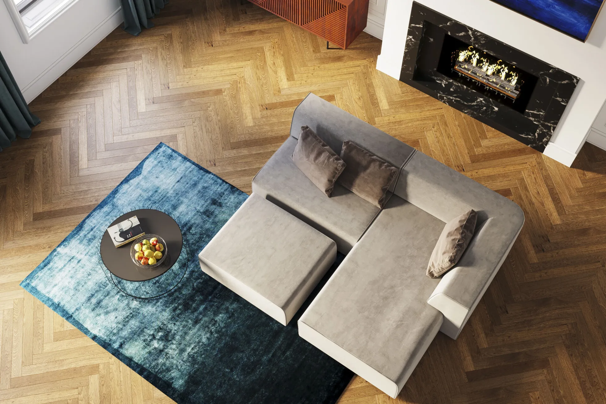 Otoman Infinity Chenille 182x117 cm szary prawy