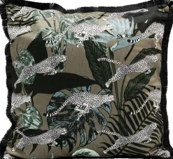 Poduszka dekoracyjna z frędzlami kolorowa motyw dżungli 45x45 cm