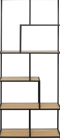 Regał stojący półki naturalne MDF laminowany rama czarna stalowa 77x185 cm
