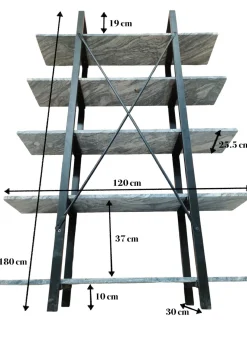 Regał z granitowymi półkami i czarnymi stalowymi nogami 120x180 cm