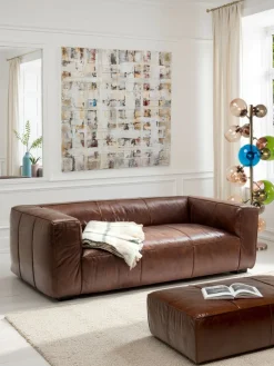 Sofa Cubetto 220x67 cm brązowa skóra naturalna