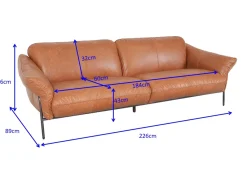 Sofa ekskluzywna 3-osobowa brązowa skóra semianilinowa nogi czarne 226 cm