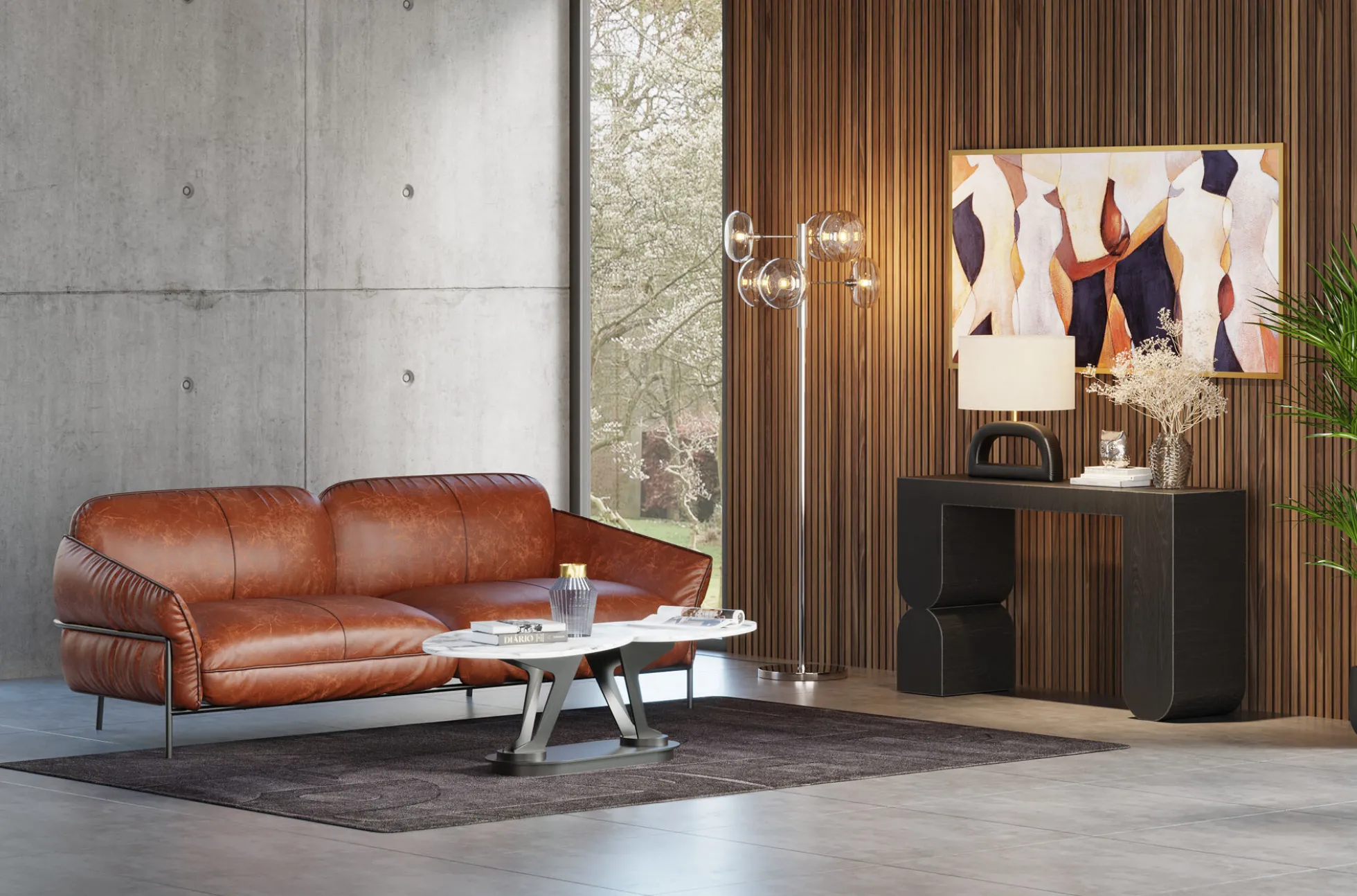 Sofa ekskluzywna 3-osobowa brązowa skóra semianilinowa nogi czarne 226 cm