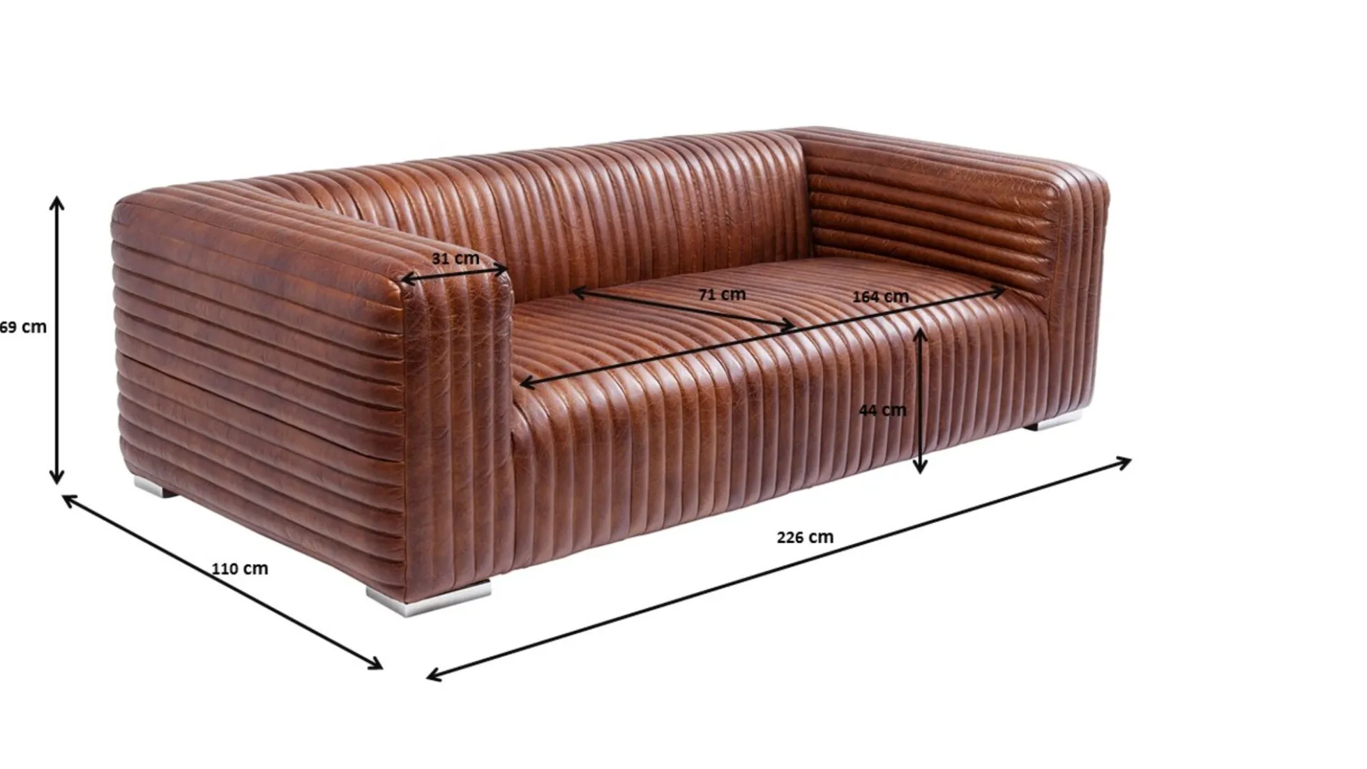 Sofa Malibu 3-os. 226 cm skóra naturalna