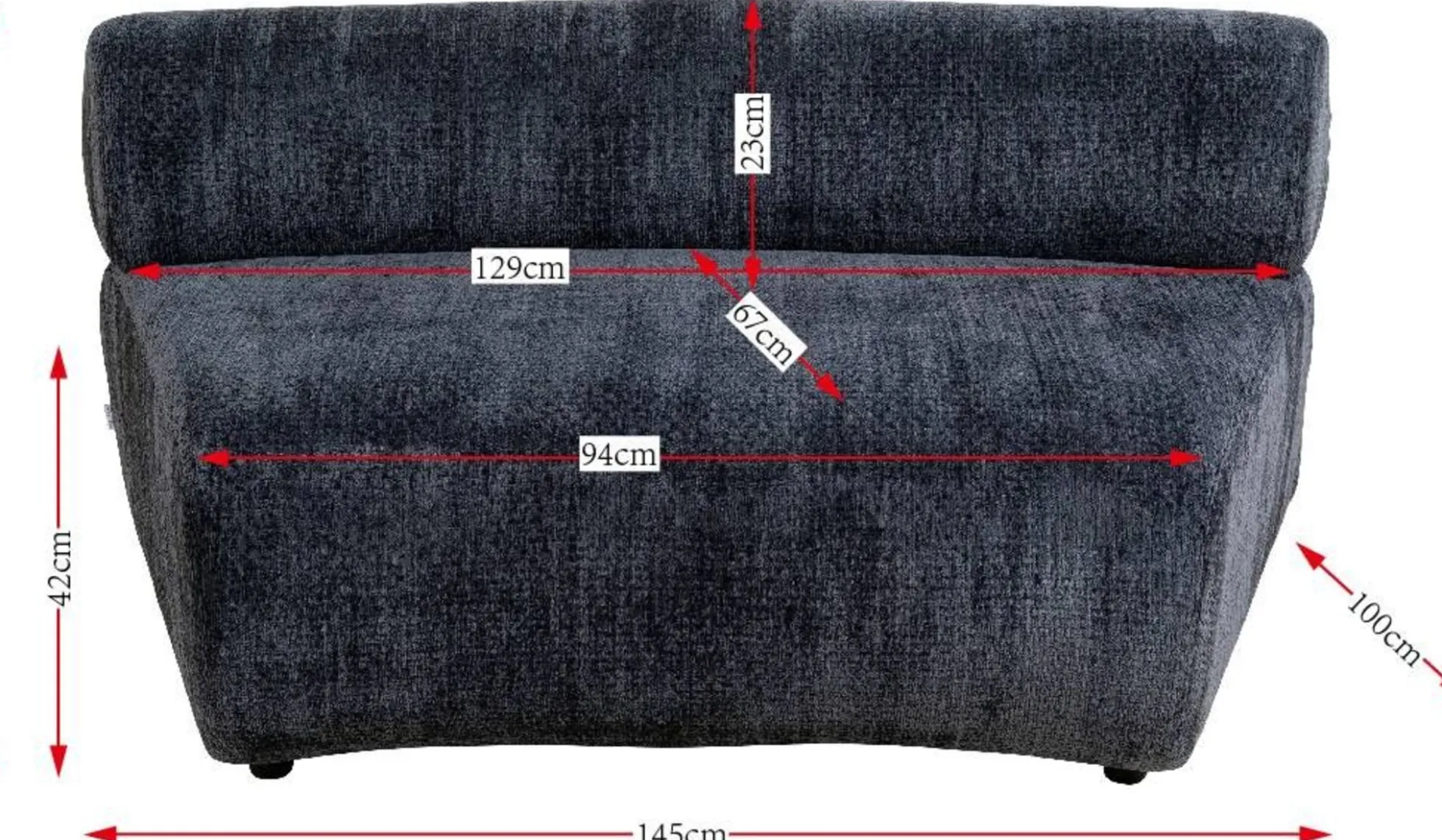 Sofa - moduł zaokrąglony tapicerka szaroniebieska 145 cm