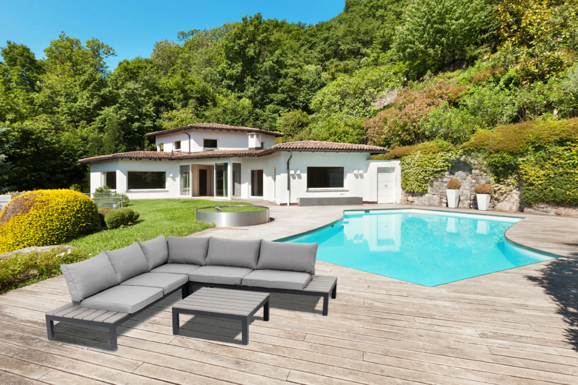 Sofa ogrodowa ze stolikiem Holiday Black 242x242 cm
