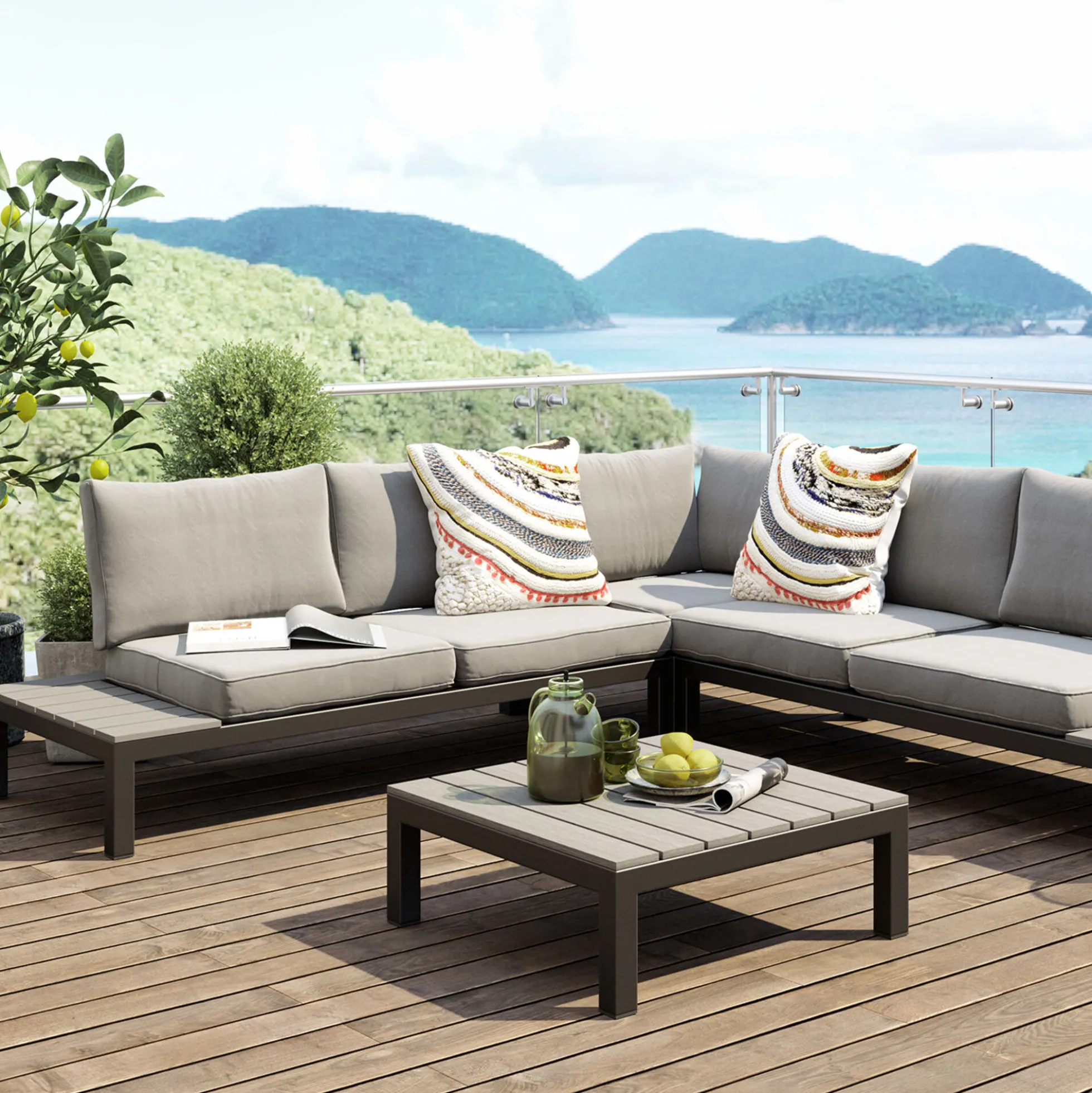 Sofa ogrodowa ze stolikiem Holiday Black 242x242 cm