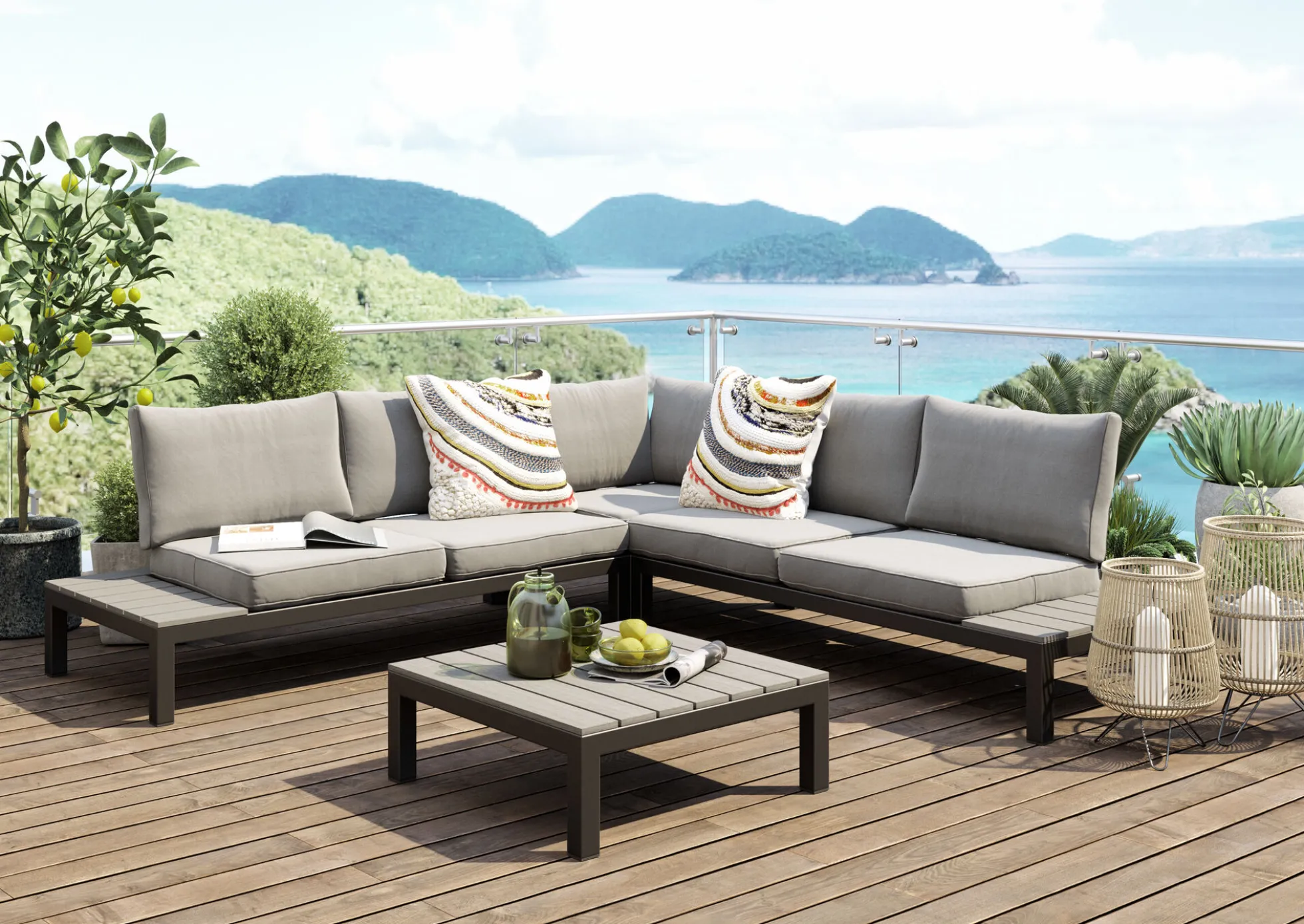 Sofa ogrodowa ze stolikiem Holiday Black 242x242 cm