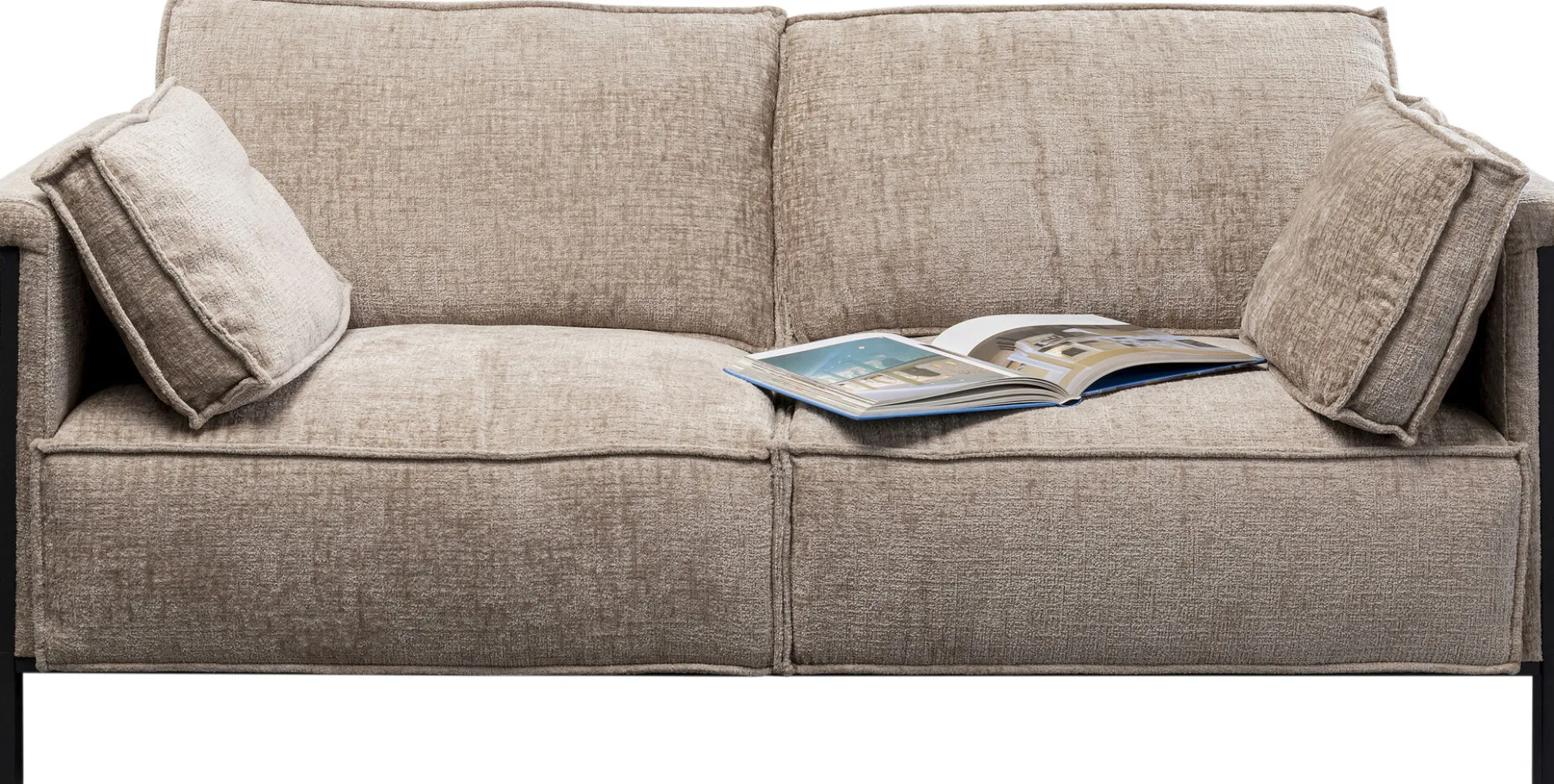 Sofa 2-osobowa beżowa tkanina szenilowa nogi czarne 178 cm