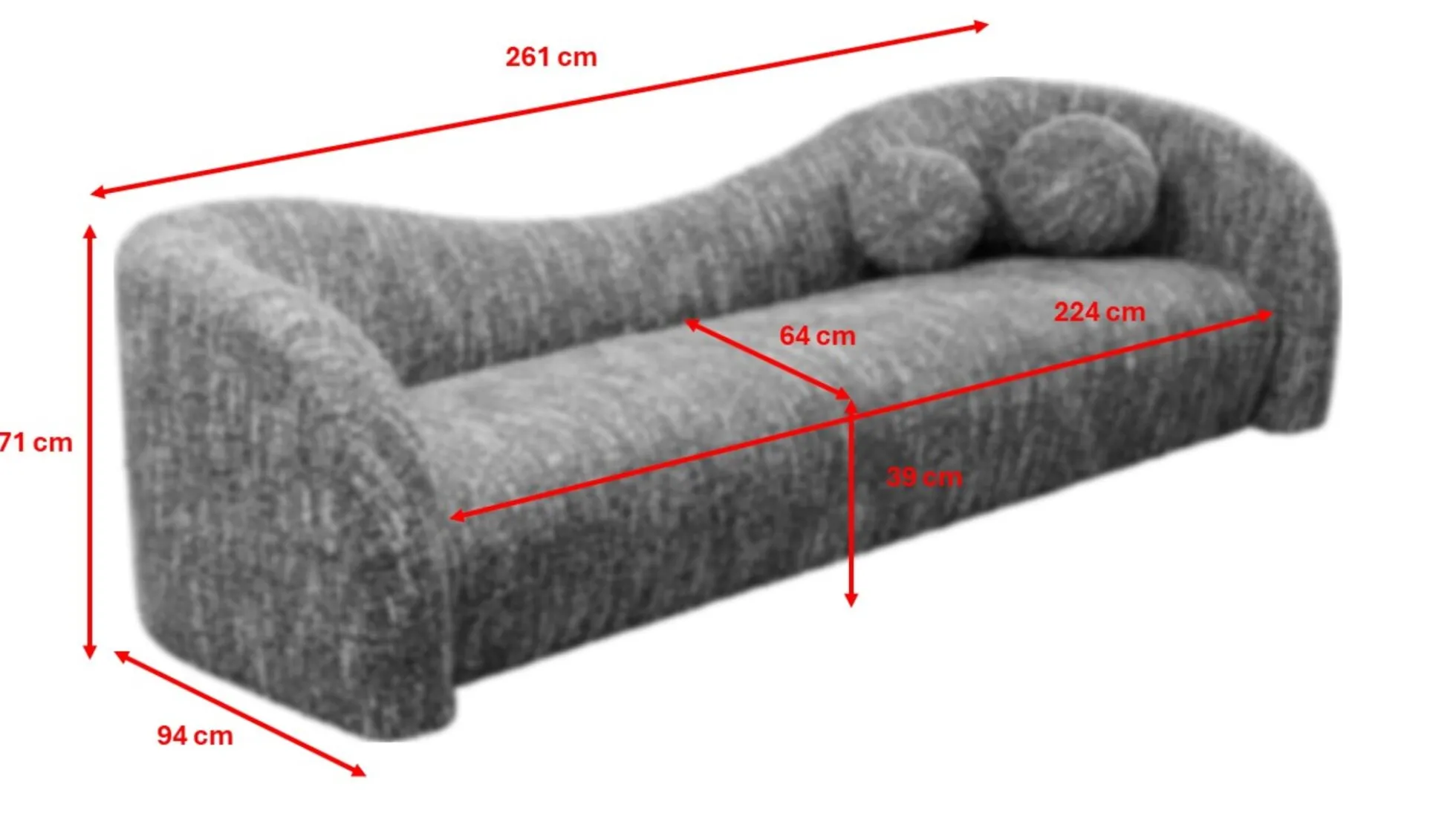 Sofa 3-osobowa brązowa tkanina melanżowa 261 cm organiczne kształy