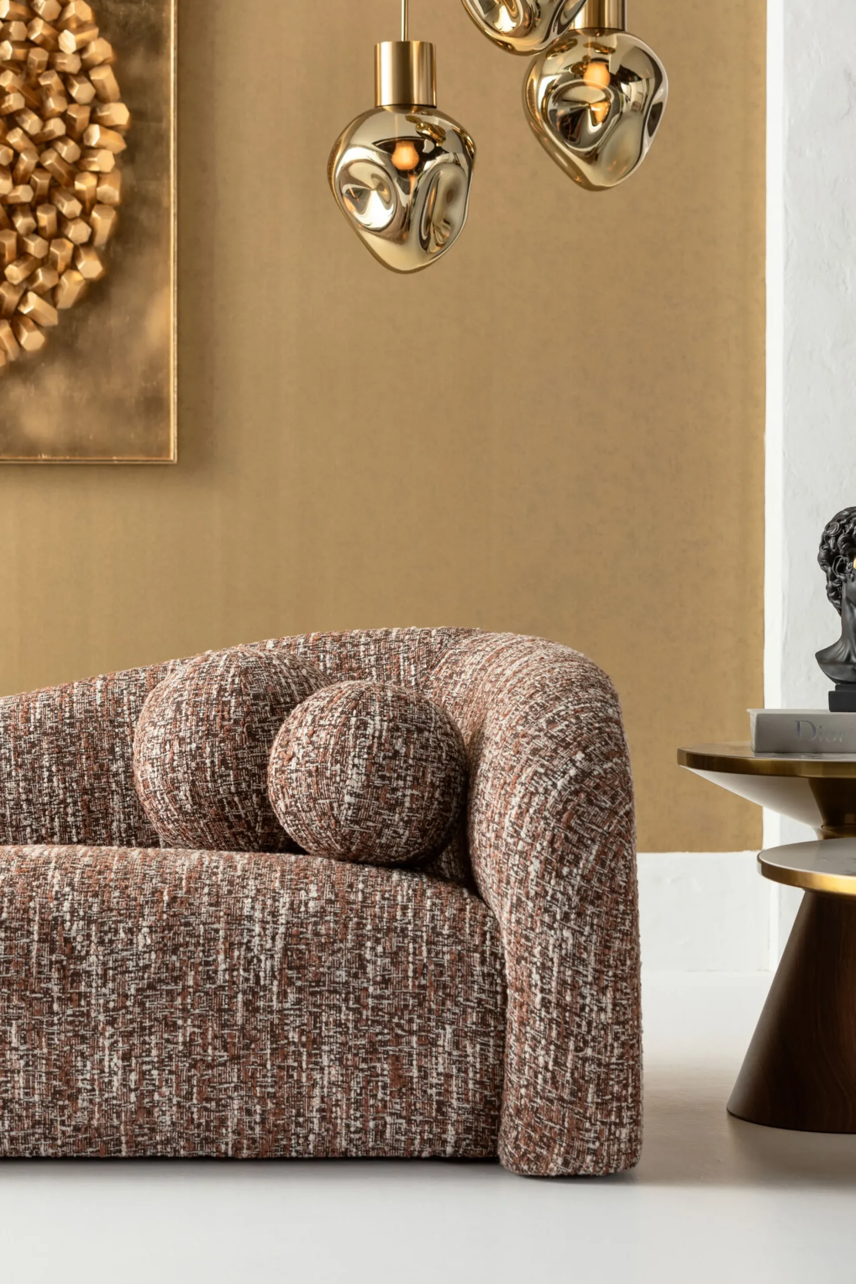Sofa 3-osobowa brązowa tkanina melanżowa 261 cm organiczne kształy