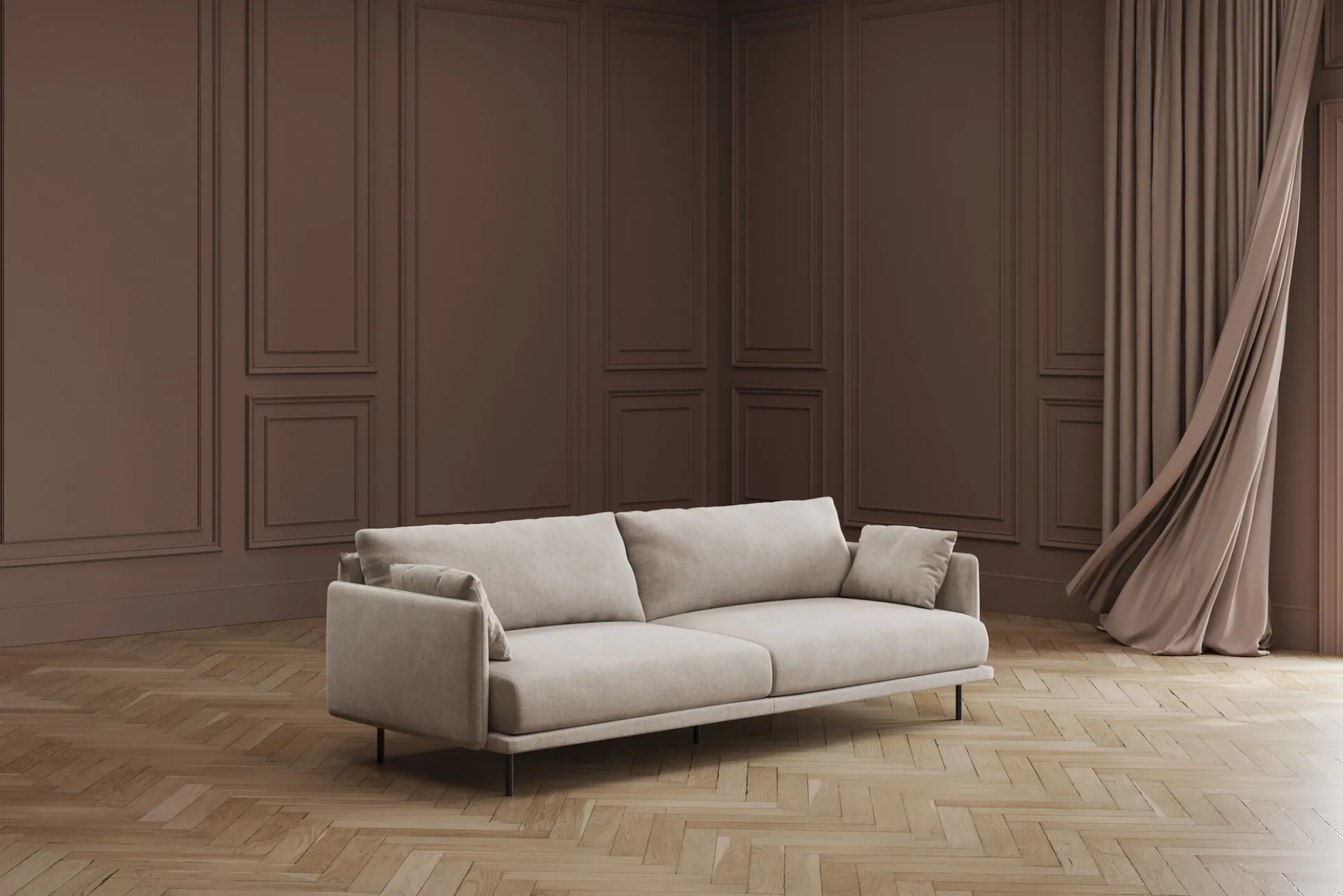 Sofa 3-osobowa do salonu kremowa z czarnymi stalowymi nogami 245 cm