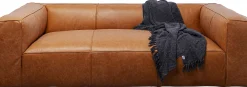 Sofa 3-osobowa jasnobrązowa ekskluzywna skóra semianilinowa 220 cm
