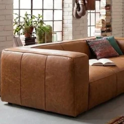 Sofa 3-osobowa jasnobrązowa ekskluzywna skóra semianilinowa 220 cm