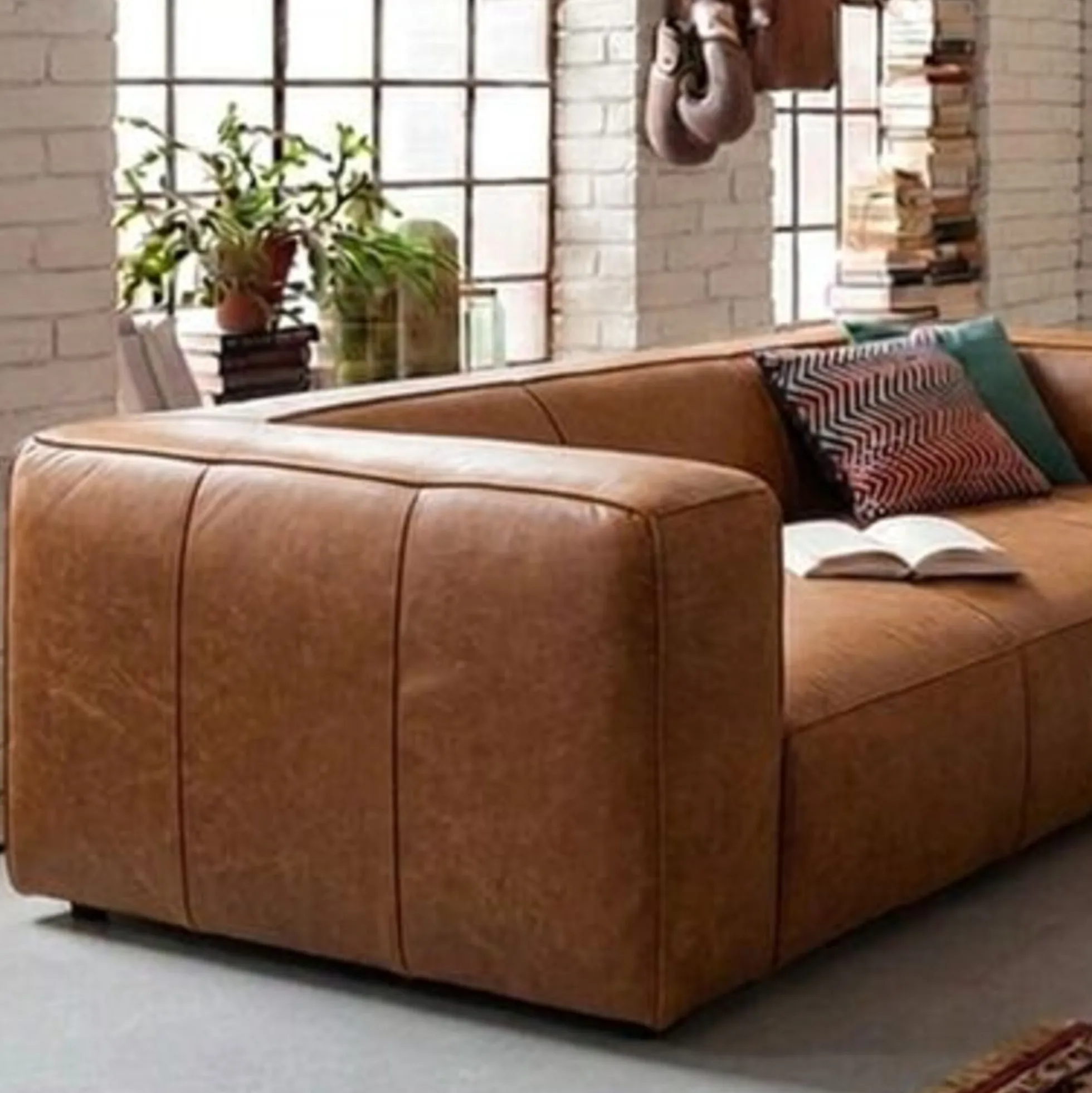 Sofa 3-osobowa jasnobrązowa ekskluzywna skóra semianilinowa 220 cm