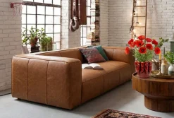 Sofa 3-osobowa jasnobrązowa ekskluzywna skóra semianilinowa 220 cm
