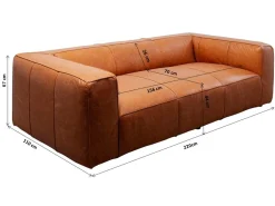 Sofa 3-osobowa jasnobrązowa ekskluzywna skóra semianilinowa 220 cm