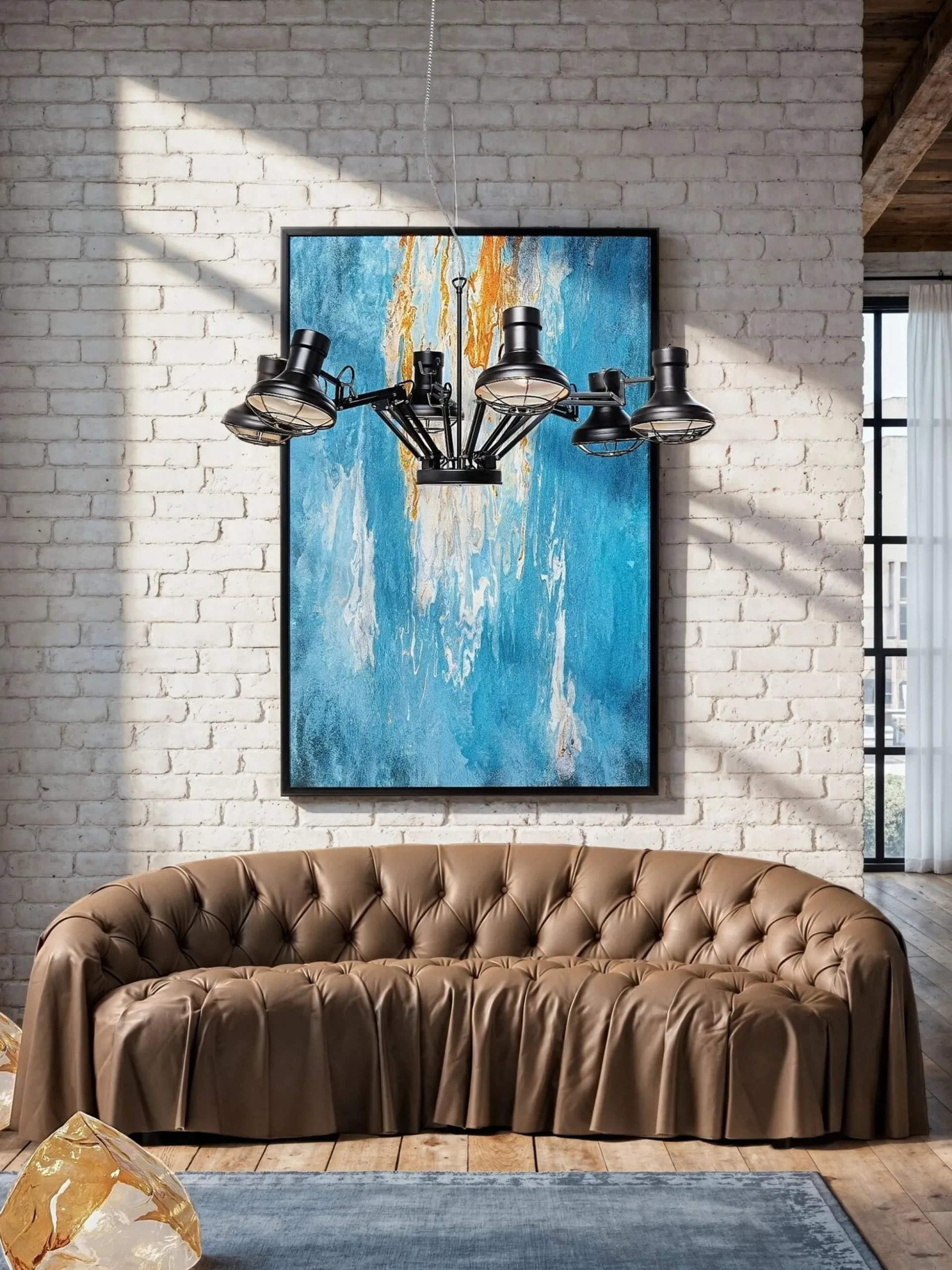 Sofa 3-osobowa pikowana brązowa skóra semianilinowa 226 cm