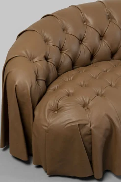 Sofa 3-osobowa pikowana brązowa skóra semianilinowa 226 cm