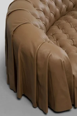 Sofa 3-osobowa pikowana brązowa skóra semianilinowa 226 cm