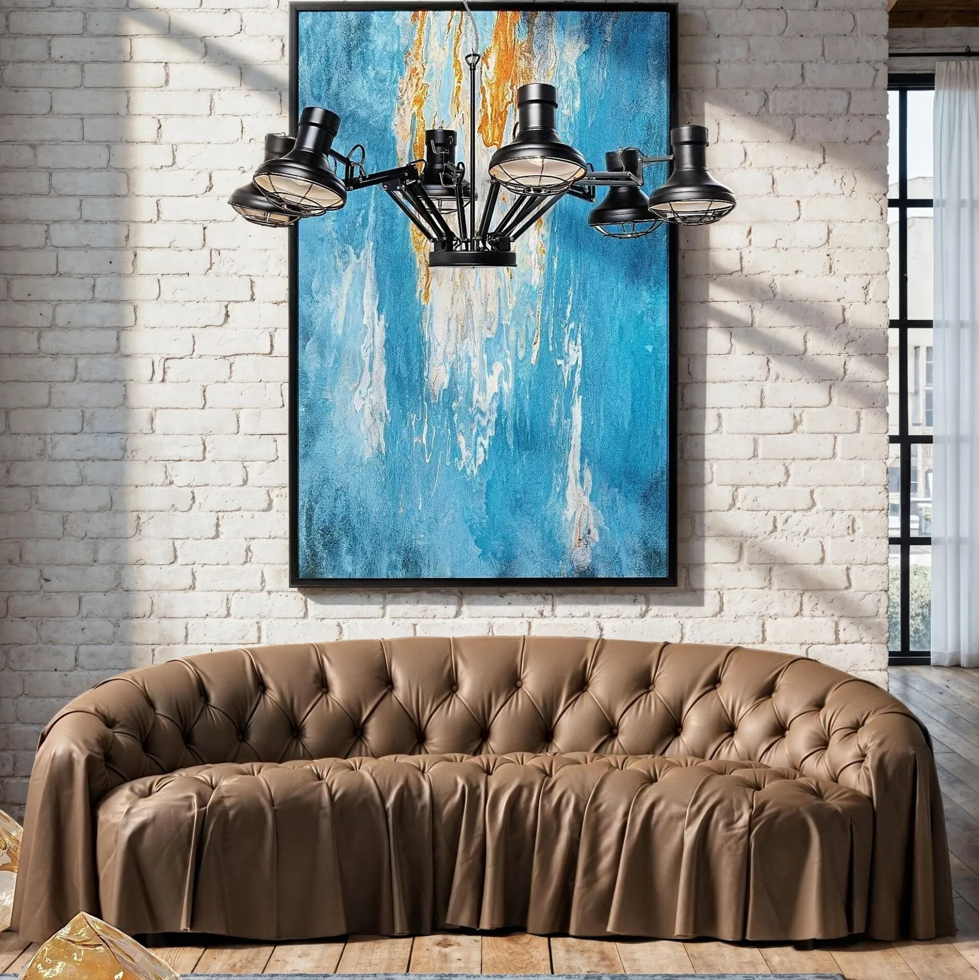 Sofa 3-osobowa pikowana brązowa skóra semianilinowa 226 cm