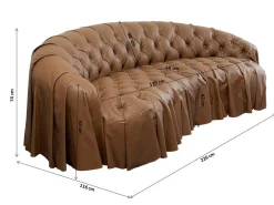 Sofa 3-osobowa pikowana brązowa skóra semianilinowa 226 cm