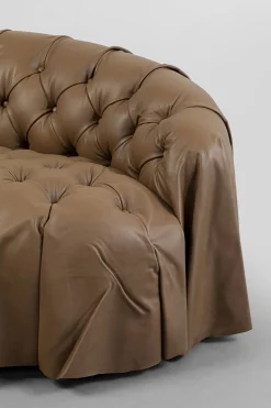 Sofa 3-osobowa pikowana brązowa skóra semianilinowa 226 cm