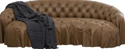 Sofa 3-osobowa pikowana brązowa skóra semianilinowa 226 cm
