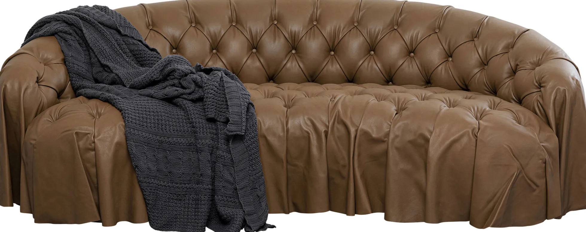 Sofa 3-osobowa pikowana brązowa skóra semianilinowa 226 cm