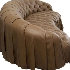 Sofa 3-osobowa pikowana brązowa skóra semianilinowa 226 cm